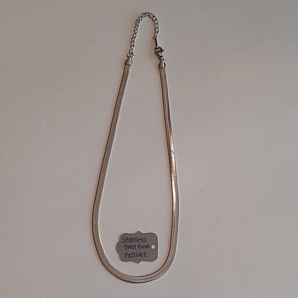 Stainless Steel Silver Herringbone Necklace 5mm Snake Chain 8" Hang Length - Picture 5 of 17